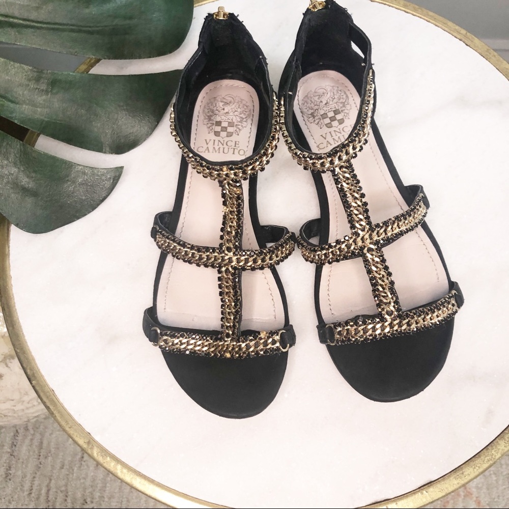 Vince Camuto Rhinestone Black/Gold Sandals Size 6